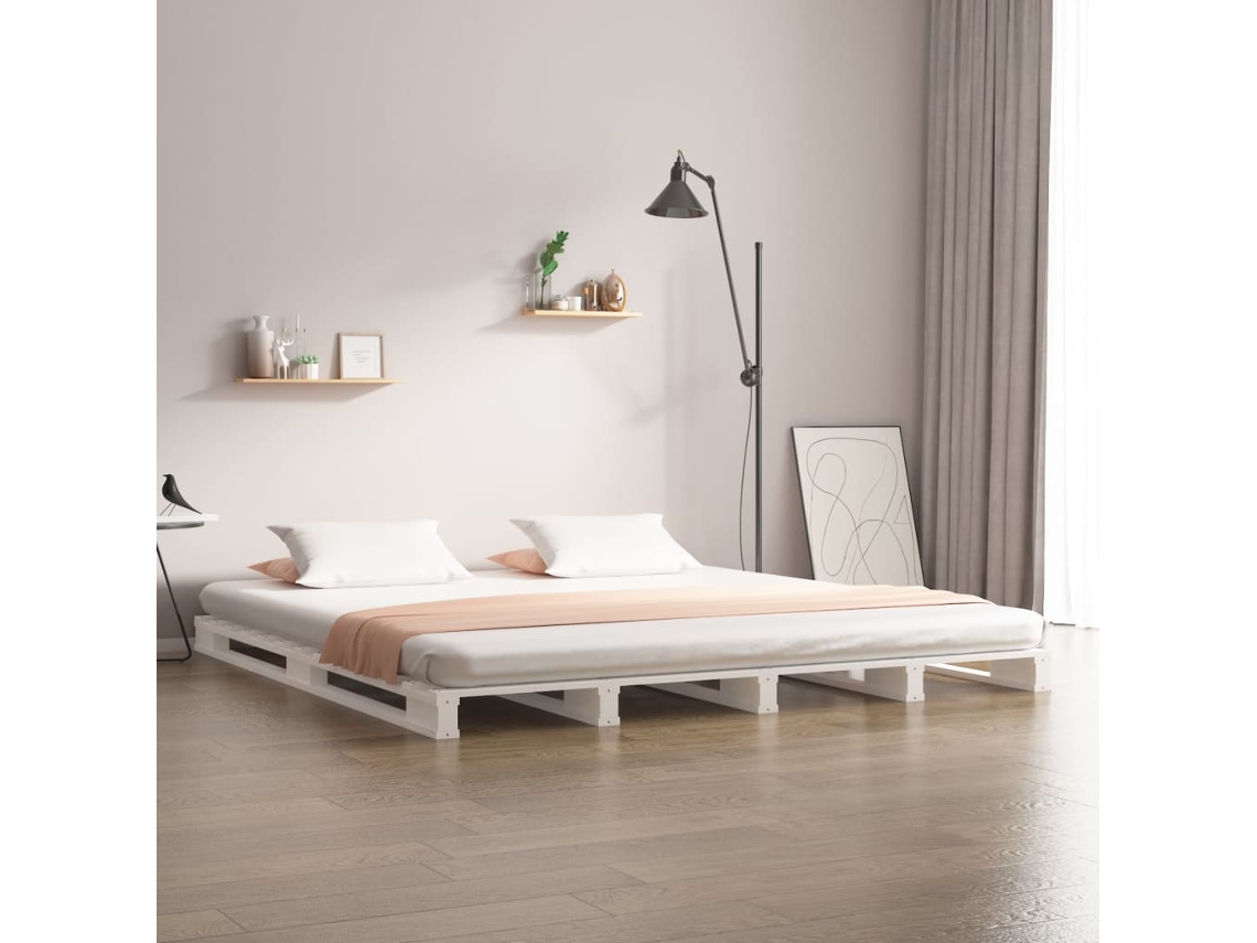 Cama De Paletes 200x200 Cm Pinho Maciço Branco