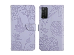 Capa De Couro Com Relevo Para Celular Tcl 205 Skin Feel Butterfly Peony