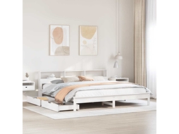 Vidaxl Cama Com Estante Sem Colchão 180x200 Cm Pinho Maciço Branco