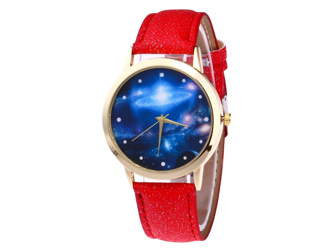 Relógio de Pulso Unissex de Couro Estilo Moderno com Movimento de Quartzo (vermelho)