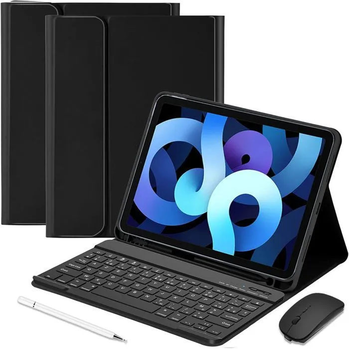 Capa Com Teclado Bluetooth Em Pu Compatível Com Ipad Air, Mouse, Destacável, Porta-caneta, Cor Preto