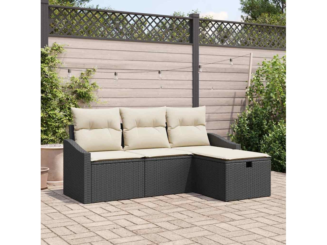 Vidaxl Conjunto De Sofás Com Almofada 4 Pcs Preto Vime Pe