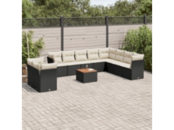 Vidaxl 11 Pcs Conjunto Sofás De Jardim C/ Almofadões Vime Pe Preto