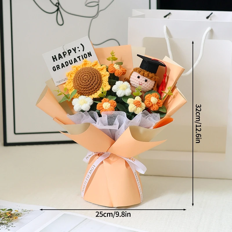 Flores Tricotadas À Mão, Presente de Formatura, Buquê de Flores de Crochê Finalizado. MDUG