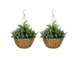Conjunto De Dois Vasos De Flores Suspensos Artificiais De Lisianthus - Roxo Ui