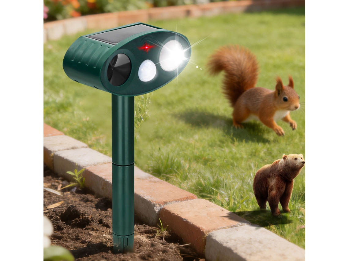 Repelente Solar Ultrassónico De Animais Com Luz Led, Ip65, Afasta Esquilos, Ursos E Roedores Para Jardim