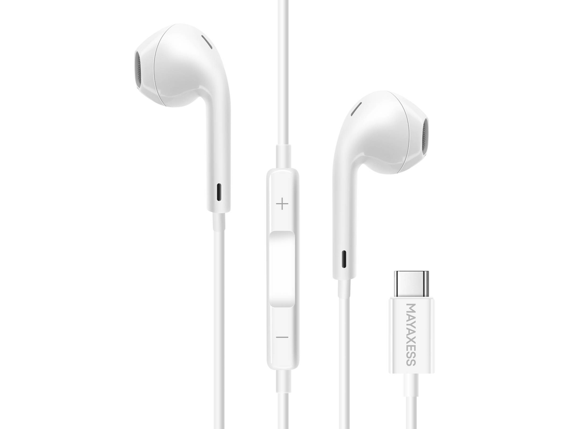 Mayaxess Auriculares Com Fio Usb-c Com Botão De Controlo Integrado Branco