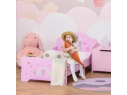 Cama Infantil De Madeira Com Bordas Elevadas, 143x73x60 Cm, Rosa