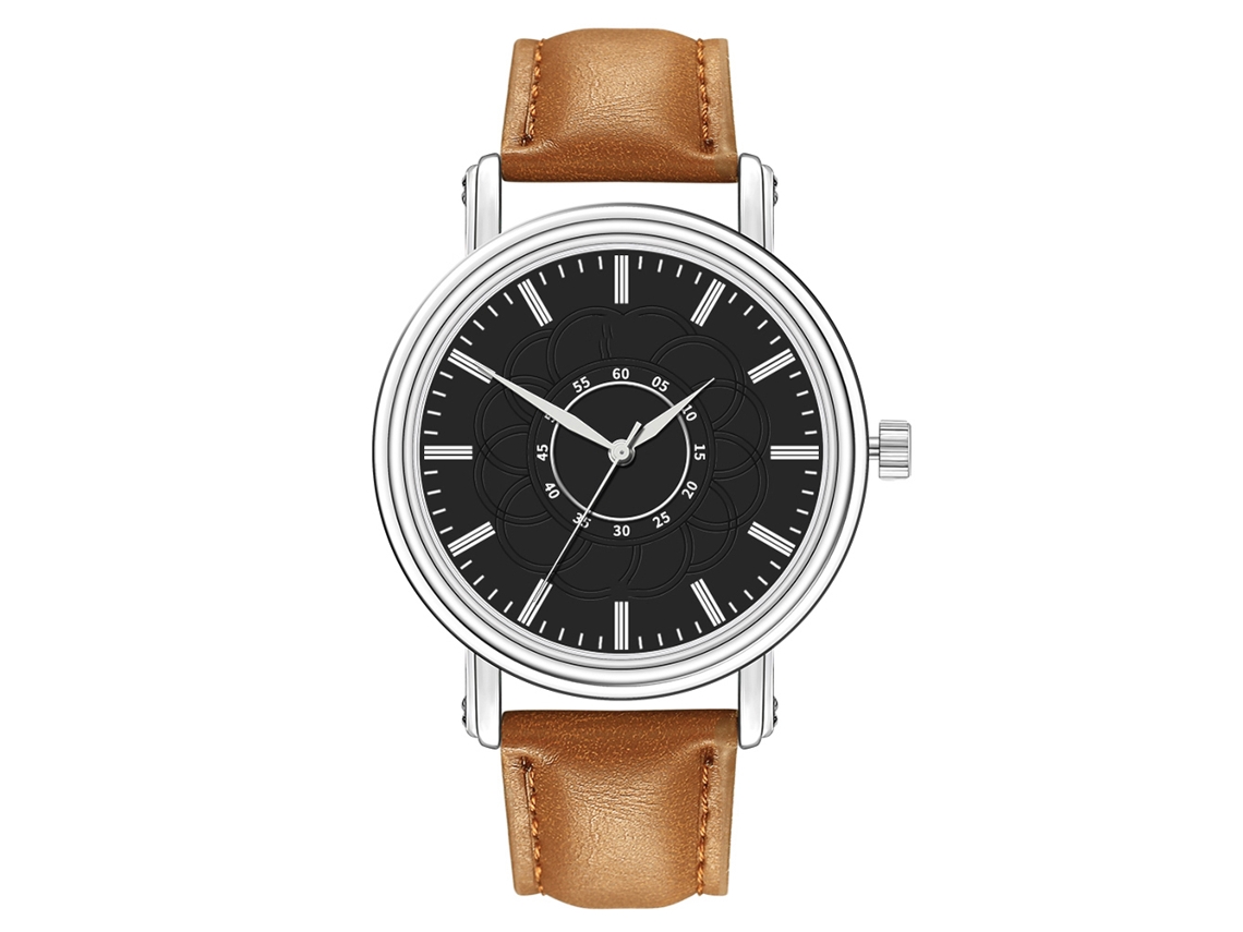 Reloj Casual Masculino De Cuero Artificial Pulsera De Cuarzo Moda (café Claro Negro)