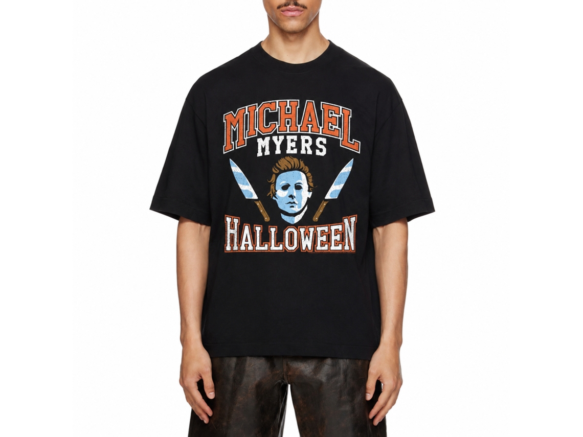 Rockinstone Halloween Movie Varsity Style Michael Black Adult T-shirt Size:xxxl