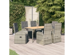 Vidaxl 7 Pcs Conjunto De Jantar P/ Jardim C/ Almofadões Vime Pe Cinza