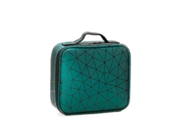 2026-maleta De Maquillaje De Cuero Pu Organizador Estuche Herramientas Brochas Patrón Diamante Verde Oscuro