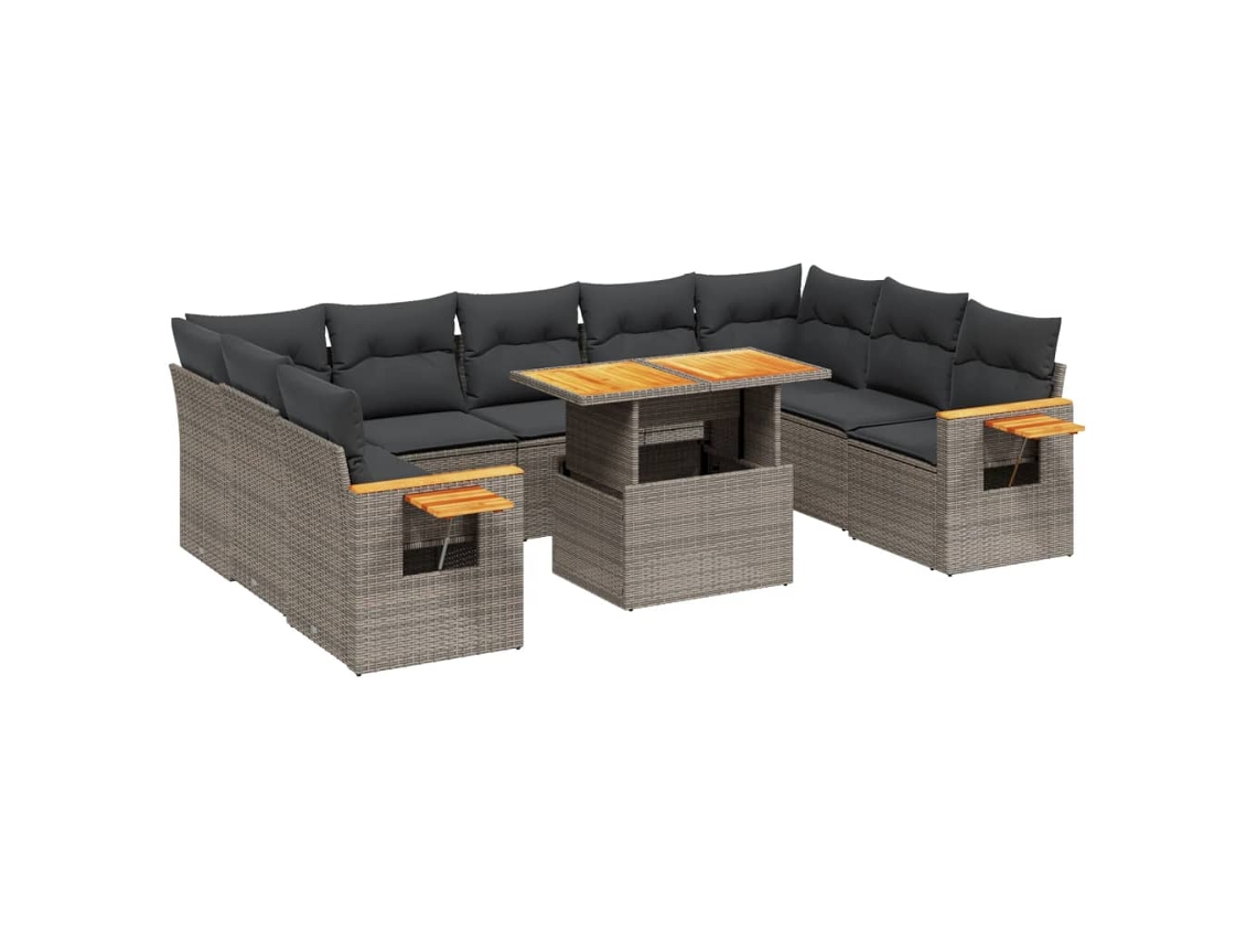 Conjunto de 10 Sofás de Jardim com Almofadões Vime Pe Cinzento MAISON EXCLUSIVE