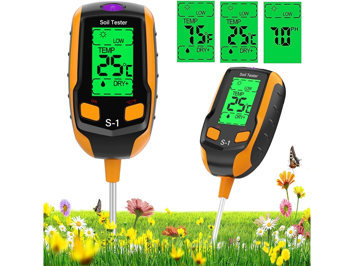 Medidor De Umidade Do Solo 4 Em 1 Para Plantas, Ph, Relativa Ar, Luminosidade E Temperatura. Aquaforge