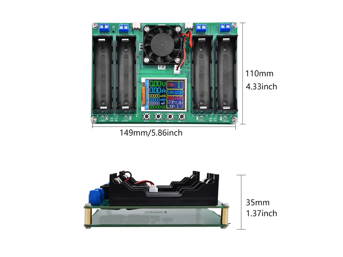 Laxiscreed Tester De Capacidade De Baterias 4 Canais, Carga E Descarga Automáticas, Resistente E Fiável