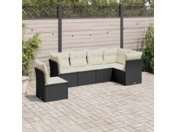 Vidaxl 6 Pcs Conjunto Sofás De Jardim C/ Almofadões Vime Pe Preto