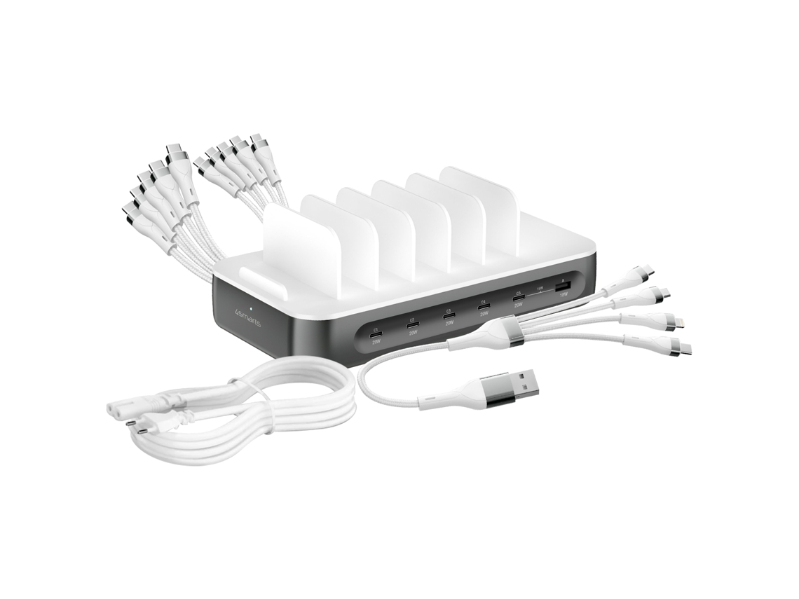 4smarts Estação Carga 100w Multiport 5 Usb-c Usb Com 6 Cabos Cinzento