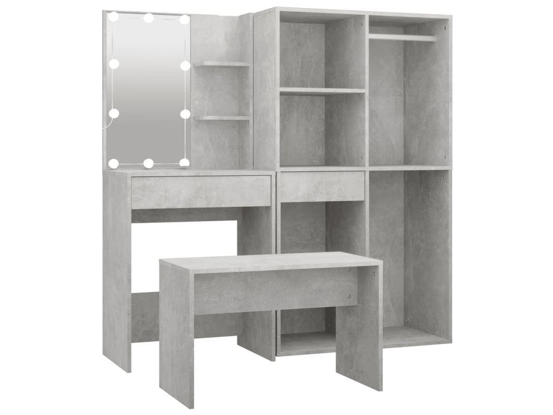 Dressing Table Set With Led, Dressing Table Sets With Leds Vidaxl Cinzeto Madeira Processada (n/a)