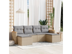 Jogo 6 Peças Sofás Jardim C/ Almofadões Vime Pe Bege Misturado Dkd Home Decor