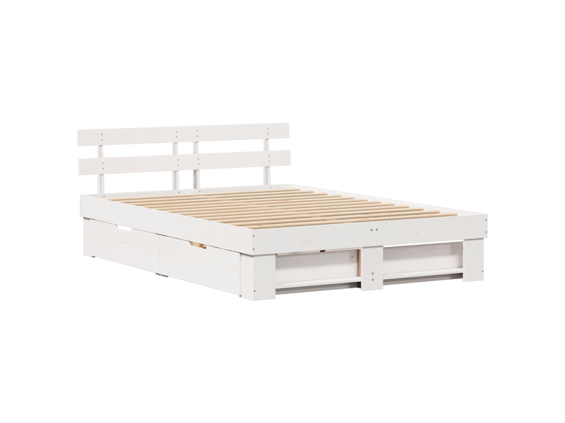 Estrutura De Cama Com Armazenamento Vidaxl Branco Madeira De Pinho Maciça (160x200 Cm)