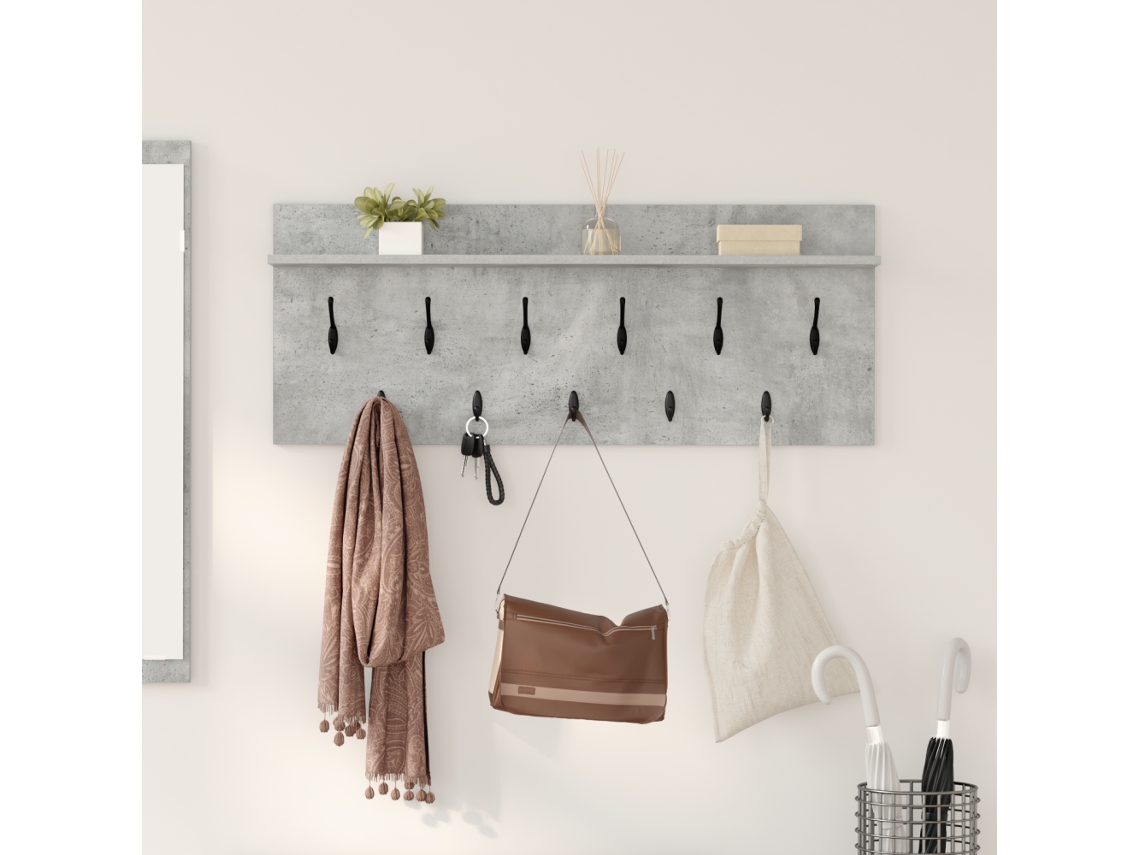 Cabideiro de Parede com Prateleira, Cor Cinza Concreto, 100 X 40 12 Cm BRILVIBERA