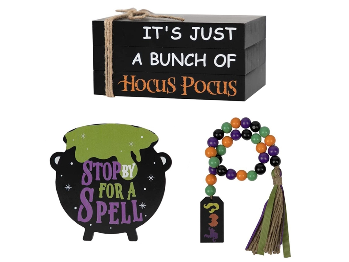 Laxiscreed Halloween bandeja decorativa com caldeirão de bruxa para ambiente interior