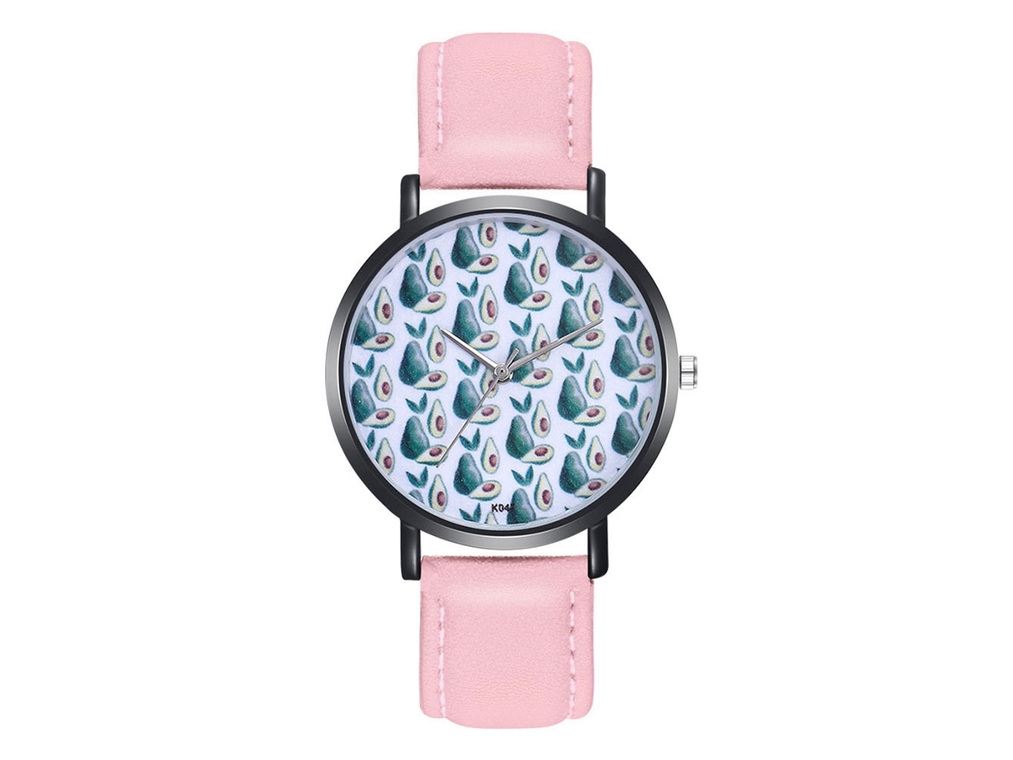 Relógio de Pulso Feminino com Cinta de Couro Pu Padrão Simples Rosa
