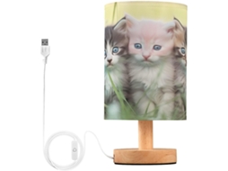 Luminária De Mesa Cabeceira Led Pequena Skyshu Com Base Madeira Antiderrapante E Cúpula Que Não Agride Os Olhos, Ideal