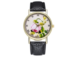 Relógio de pulso vintage com pulseira de couro para mulheres e homens (preto)