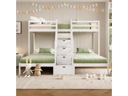 Cama Infantil Suspensa 90x200cm Com 3 Camas, Escada Com Armazenamento, Branco (240x205x163cm)