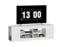 Suporte para TV 140cm,com 6 Compartimentos,Prateleiras de Vidro,Branco BTFORUS