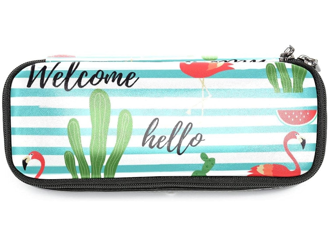 Estojo Grande Com Estampas De Flamingo, Cacto E Melancia, Ideal Escola, Escritório, Adultos, Meninas E Meninos