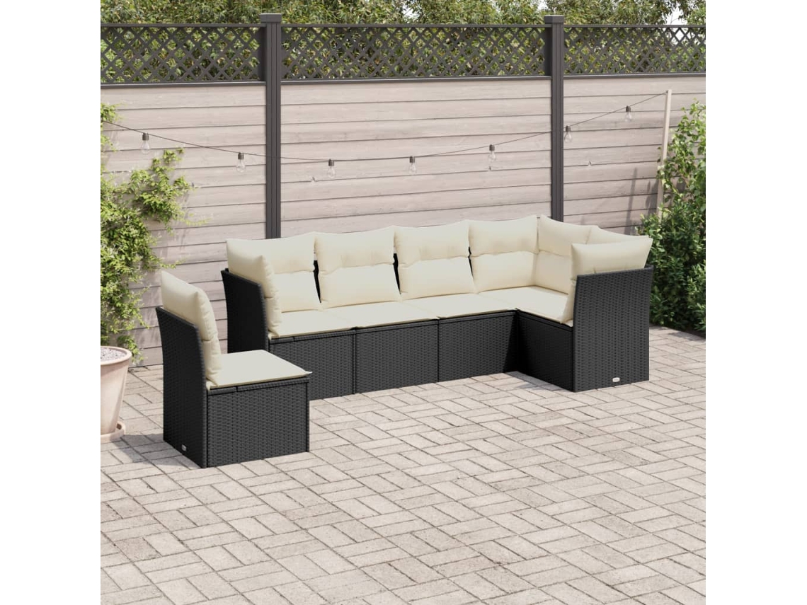 Vidaxl 6 Pcs Conjunto Sofás De Jardim C/ Almofadões Vime Pe Preto