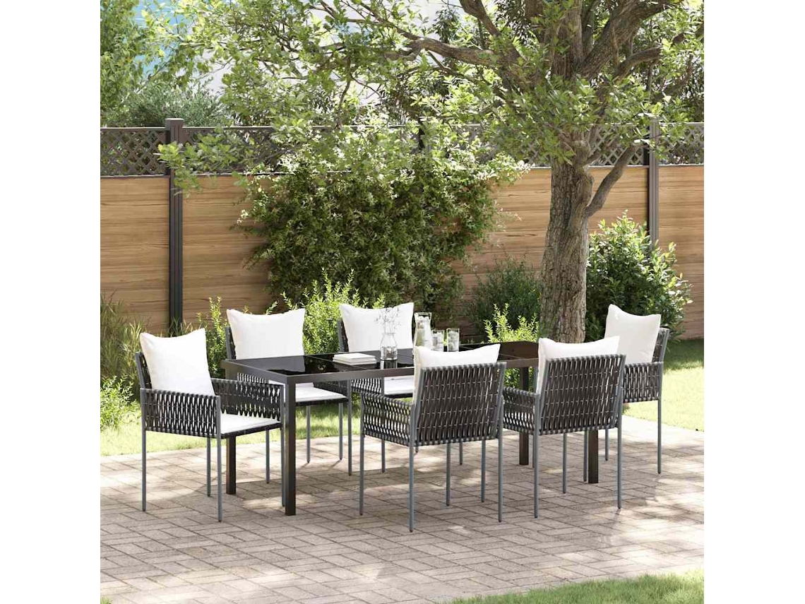 Vidaxl Conjunto De Jantar Para Jardim 7 Unid. Marrom E Preto