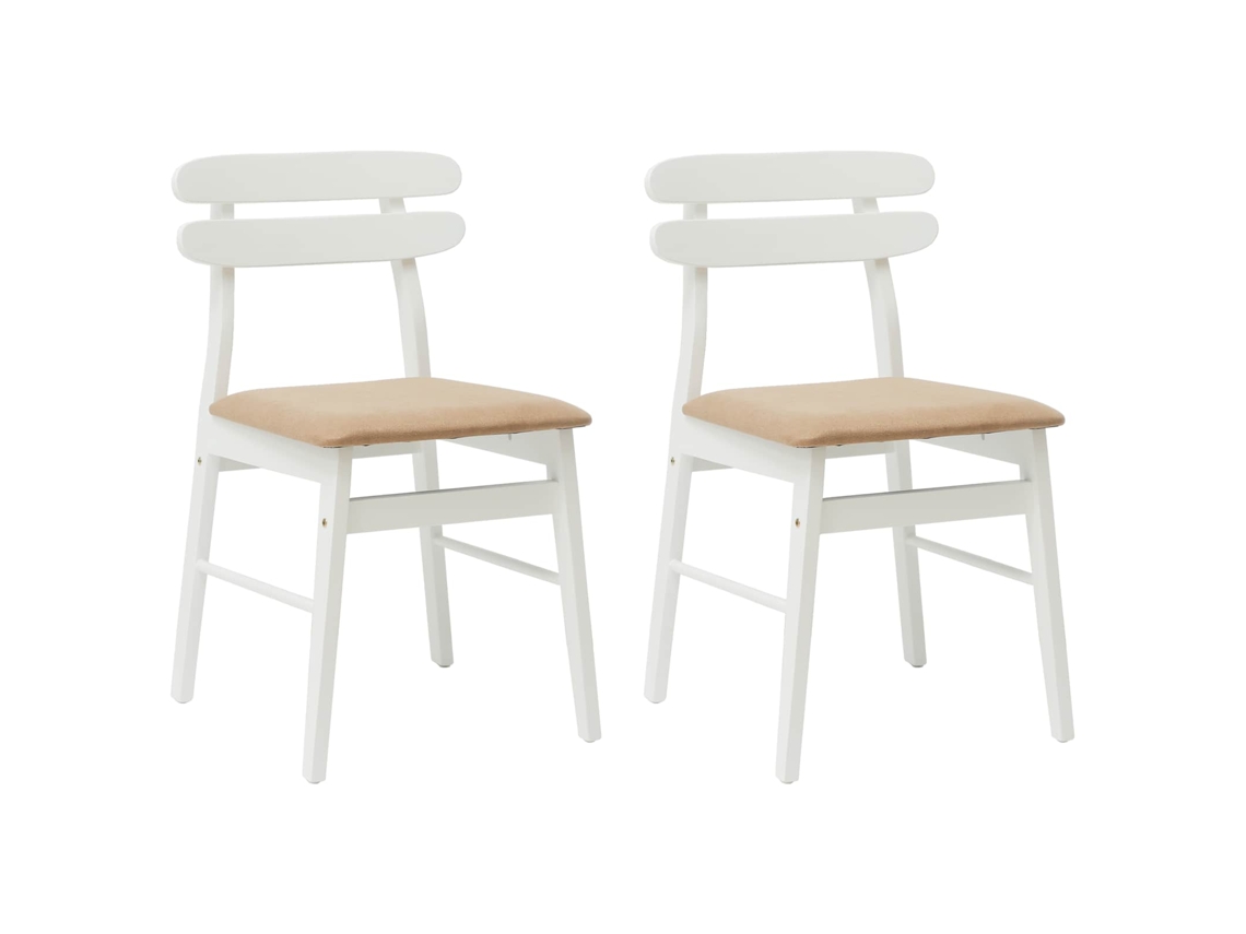 Conjunto 2 Cadeira De Jantar Vidaxl Branco Madeira De Seringueira Maciça (43.5 X 44.5 X 77.5 Cm)