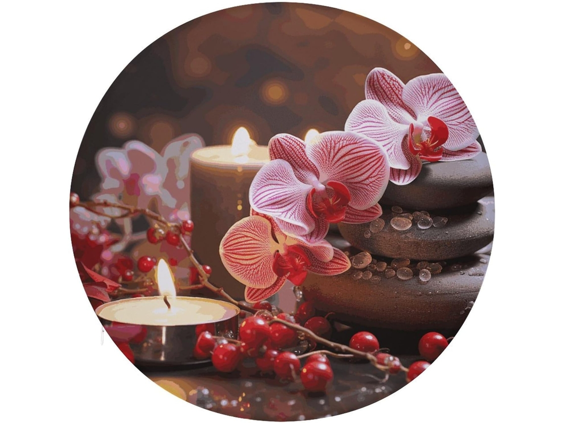Almofada Redonda De Algodão Com Estampa Orquídea E Vela Vermelha Para Cadeira Jantar, Almofada Grossa E Macia Para