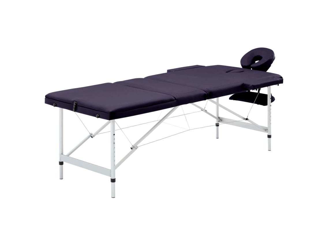 Vidaxl Mesa De Massagens Dobrável 3 Zonas Alumínio Roxo
