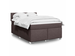 Vidaxl Cama Com Molas/colchão 140x190 Cm Tecido Castanho-escuro
