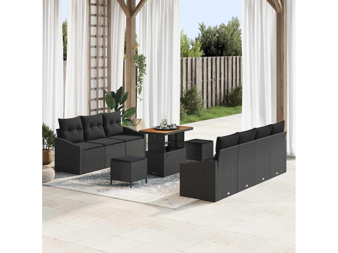 Vidaxl Conjunto De Sofá De Jardim 10 Unid. 9-número De Lugares Preto