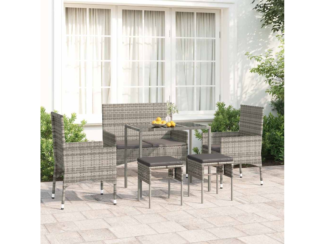 Vidaxl 6 Pcs Conjunto Lounge De Jardim C/ Almofadões Vime Pe Cinzento