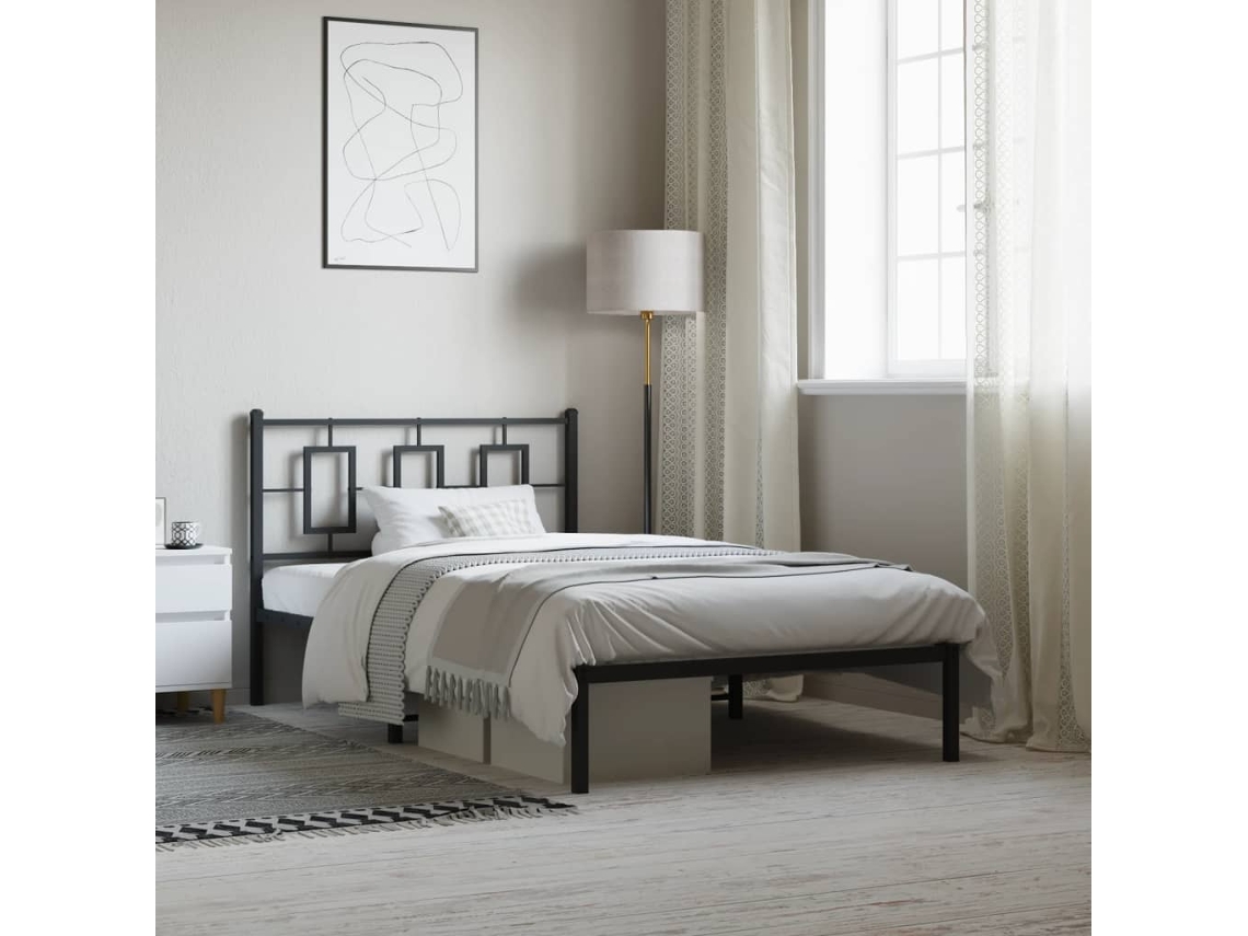 Vidaxl Estrutura de Cama com Cabeceira 107x203 Cm Metal Preto