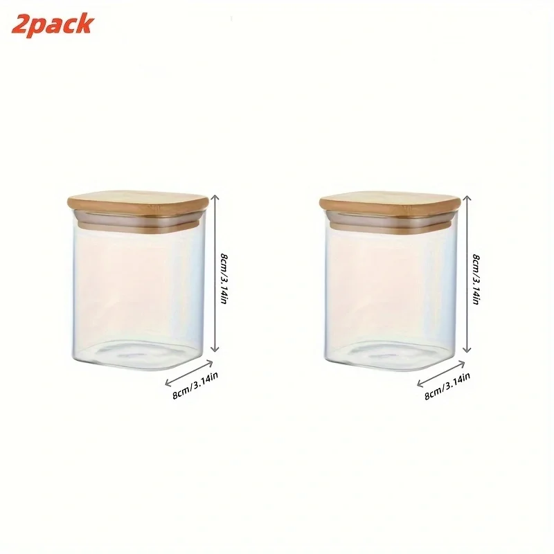 (400ml - 2 Frascos) Frascos Quadrados De Vidro Herméticos Com Tampas, Adequados Para Armazenar Café, Biscoitos, Doces E Condimentos De Cozinha.