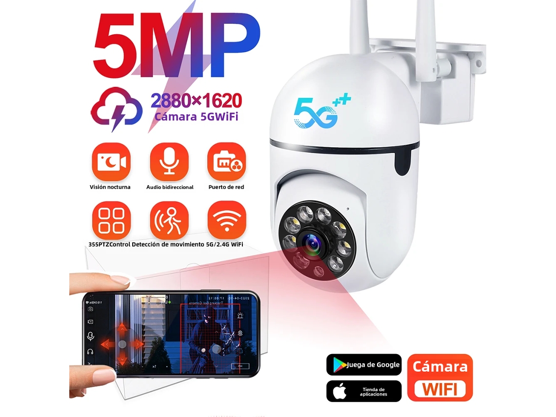 Câmera De Segurança Ip Ptz 5mp Com Wifi 5g, Colorida E Com Visão Noturna, À Prova D'água.