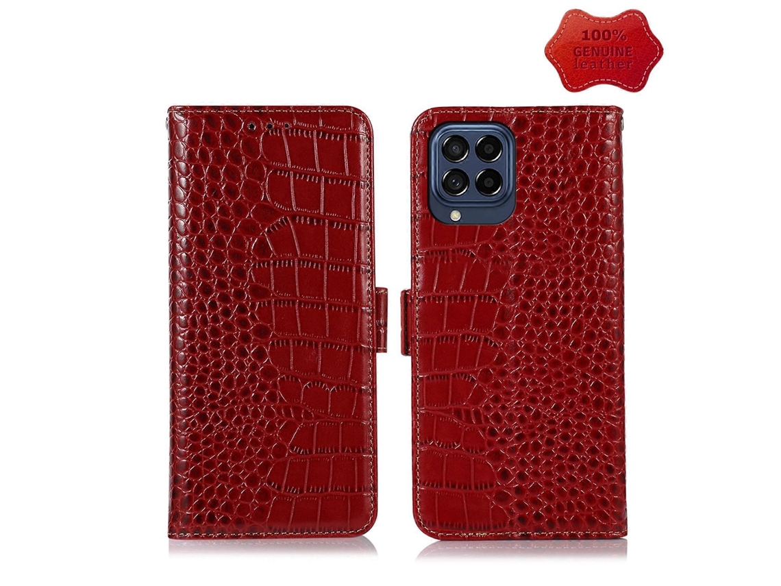 Capa De Celular Em Couro De Crocodilo Com Camada Superior De Couro Bovino Para Samsung Galaxy M53 5g