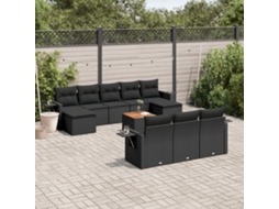 Vidaxl 11 Pcs Conjunto Sofás De Jardim C/ Almofadões Vime Pe Preto