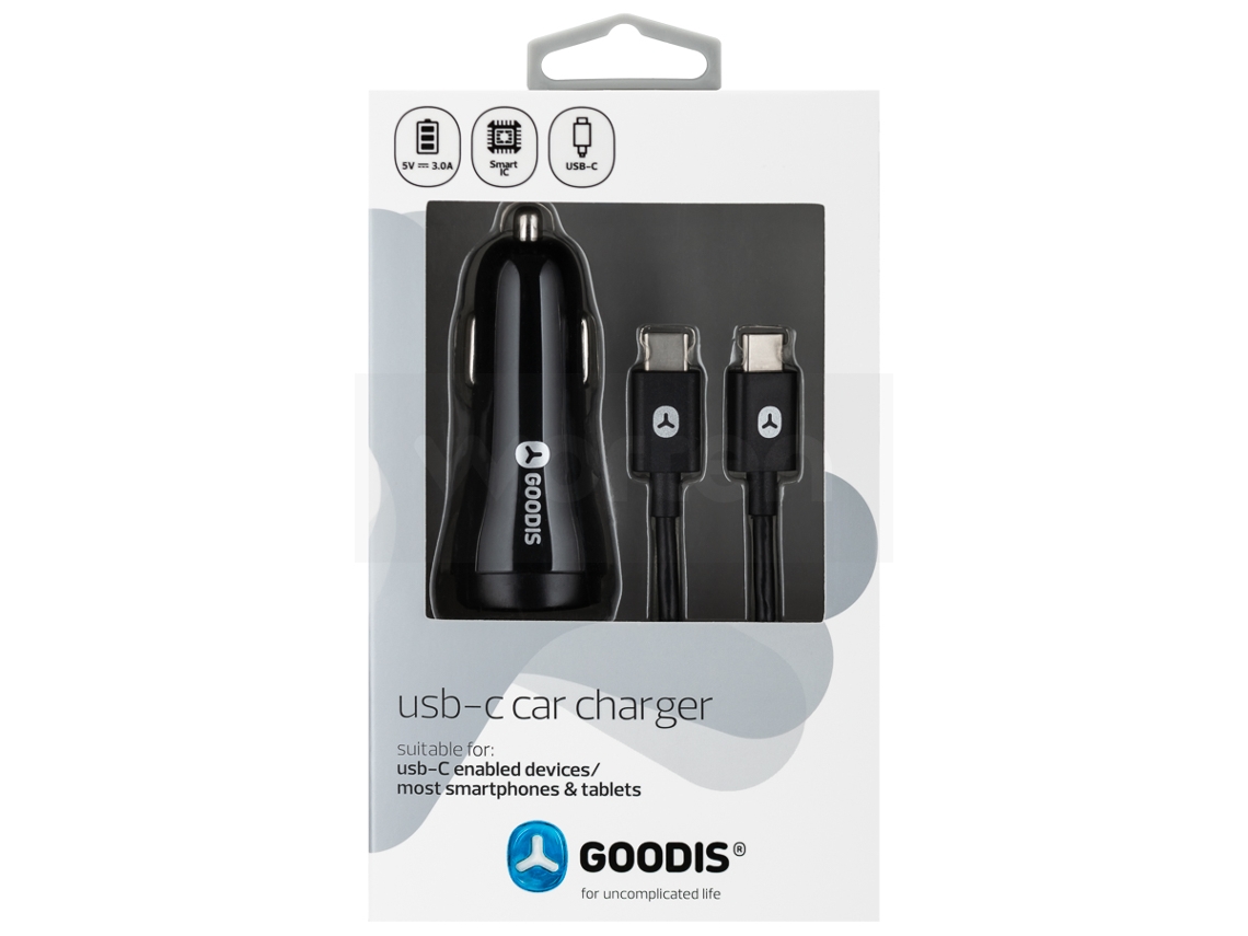 Kit Carregador Auto + Cabo USB-C GOODIS 2 USB 5V-3.4A Type C