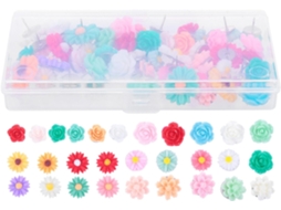 Abaodam 50 Peças De Tachinhas Decorativas Resina Com Design Flor Para Quadros Cortiça, Alfinetes Para Escritório, Escola