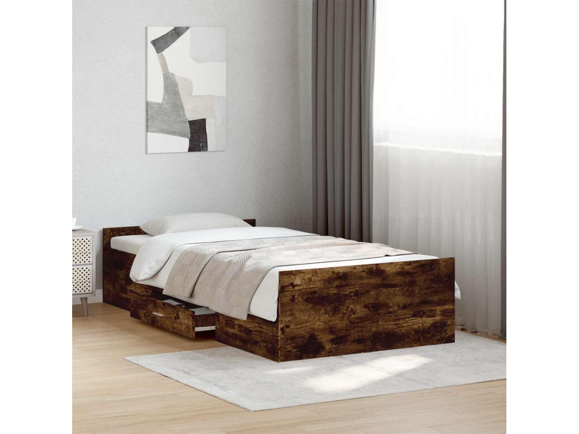 Vidaxl Estrutura De Cama Com Armazenamento Carvalho Fumado 80 X 200 Cm