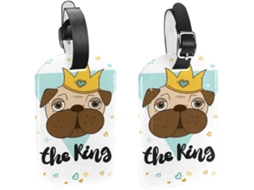 Conjunto De 2 Etiquetas Bagagem Em Imitação Couro Proteção Privacidade Diversão Com King Pugs