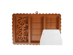 Molde de Silicone Profundo 3 em 1 para Barra de Chocolate, 40 a 230°c, com Espátula para Preparar Chocolate, Pasta Americana e Gelatina. X001